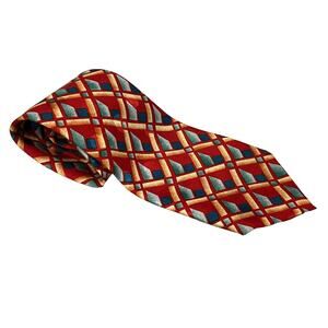 Francois Silk Hand Made Red and blue geometric vintage tie